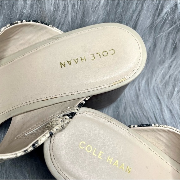Cole Haan Dakota Tan & Black Snakeskin Wood Block Heel Slide Mule Sandals - Picture 4 of 6